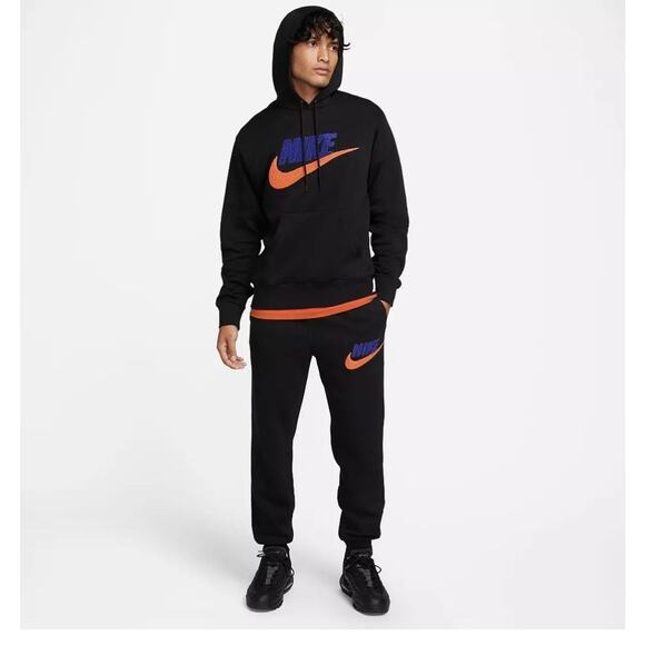 Nike Hoodie Men Medium Black Club Fleece Chenille Futura Sweatshirt Sports Men - Picture 2 of 4